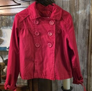 No Boundaries Red Double-Breasted Pea Coat (Jr-11-13)